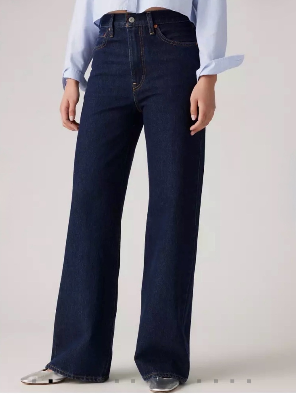 LEVI’S Premium Ribcage Wide Leg High Rise Dark Wash Blue Denim Jeans 29